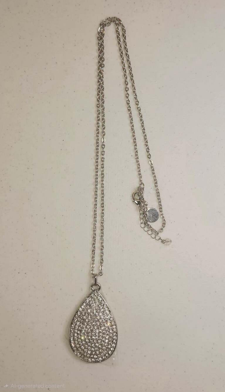 White House Black Market Silver-Tone Rhinestone Pavé Teardrop Pendant Necklace